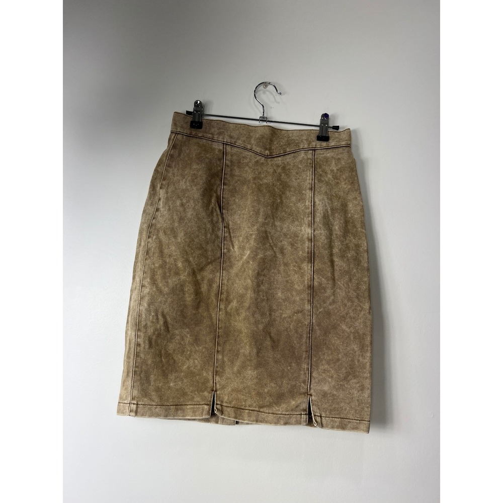 Vintage 80s Dakota Co Authentic Whipp Brown Acid Wash Denim Western Skirt 11/12